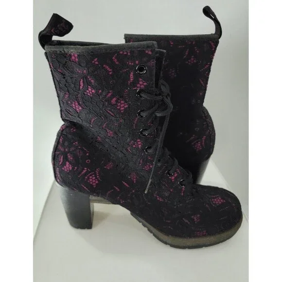 Dr. Martens DARCIE BLACK+PINK PIZZO SANTA CRUZ HEEL BOOT - Picture 7 of 9